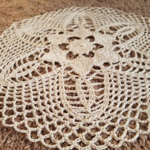 Handmade tan flower doily.  This is an original design doily.  Home decor.  Perfect for your table