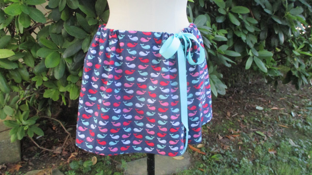 Handmade Whale Print Mini Skirt Drawstring Seafoam Ribbon Preppy Whale Skirt