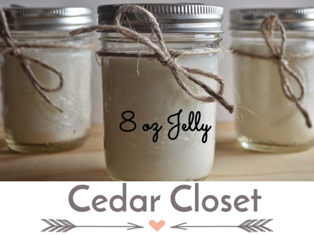 Cedar Closet  8 ounce Scented Handcrafted Soy Candle Jelly Jar