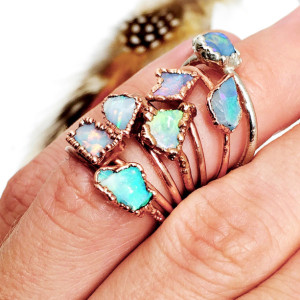 Raw opal ring - Opal ring - Fire opal ring - Rough opal ring - Australian opal ring - Copper opal ring - Electroformed ring - raw stone ring