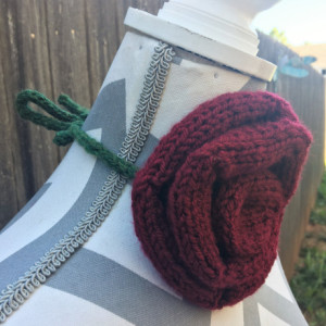 Hand Knit Red Rose Necklace, Headband, Bracelet