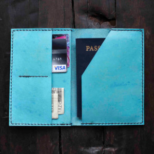 Custom Leather Passport Holder, Passport Cover, Womens Travel Gift (Turquoise Color)