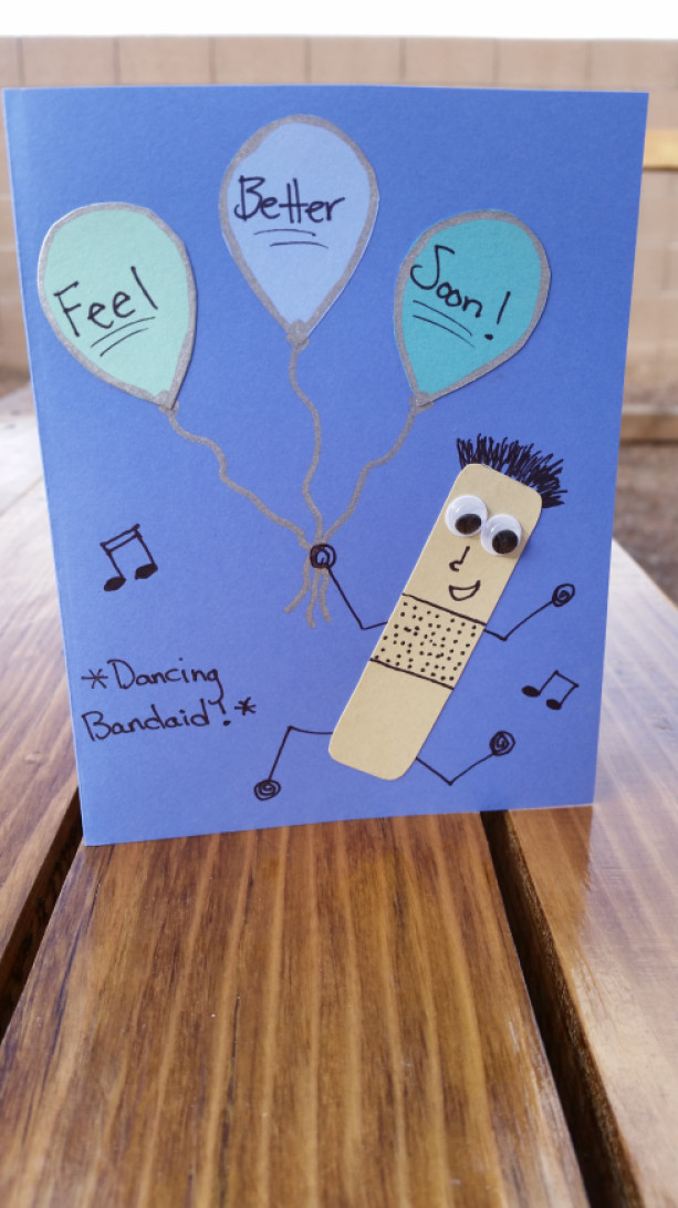 Handmade, Get Well Cards - "Dancing Bandaid" - Set of Four (4)