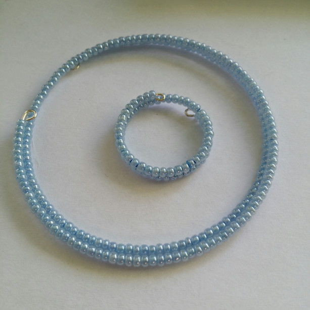 Pearl Blue Seed Bead Bracelet and Ring Set