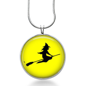Witch Silhouette Necklace - Halloween Jewelry - Flying Witch Pendant - Fall
