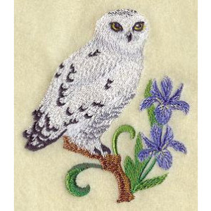 6 piece Bath Towel SET with Embroidered Snowy OWL & iris designs