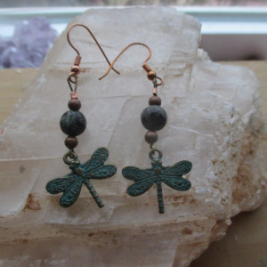 Dragonfly earrings with Ruby in Zoisite.