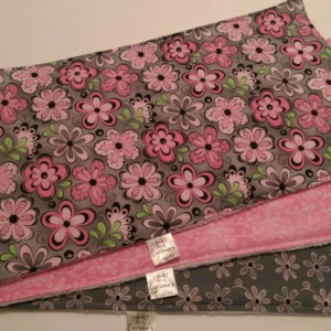 Burp Cloths Cute Floral Black,  Grey & Pink, Baby Gift, Baby Shower Gift, Feeding Burp Cloths, Burp Rags, Diaper Rags, Spit Rags,  Baby Girl