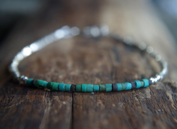 Hill Tribe Silver and Turquoise bracelet - Tiny bracelet - Delicate bracelet - Minimalist bracelet - Ready to ship - 7 inches