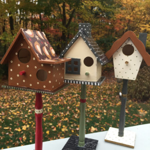 Harvest Birdhouse Thanksgiving Decor Autumn Hand Painted Decorated Bird Houses Decoupage Fall Holiday Decoration Holiday Set of 3 for Indoor