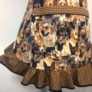 Dog Apron for Women , Retro Kitchen Decor with brown check ruffle , Adjustable with pocket
