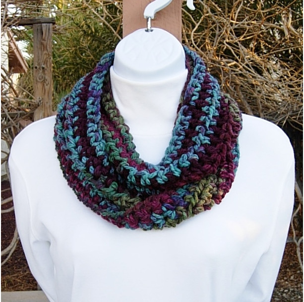Infinity scarf in blue purple- crochet twist cowl-green purple cowl green blue