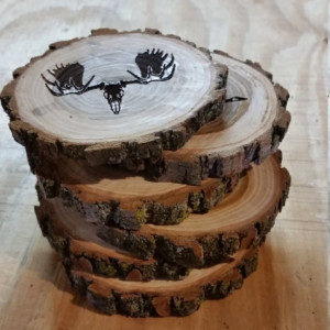 Custom Engraved Log Hardwood Drink Coaster Se of (6)