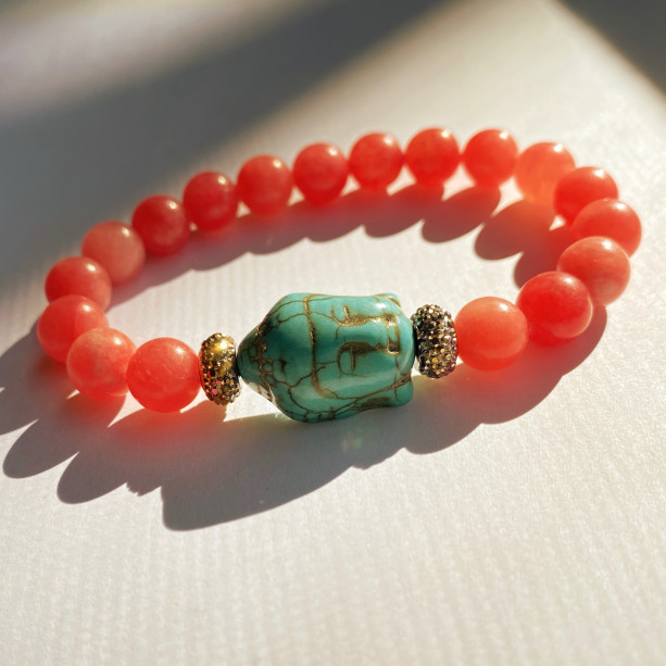 Rhodonite & Turquoise Buddha Bracelet 