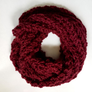 Marsala Wool Infinity Scarf 50% Soft Wool, Red Loop Scarf, Burgundy Cowl Scarf, Knit Scarf