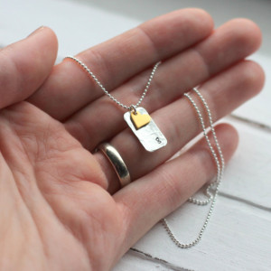 Hand Stamped Sterling Silver Gold Heart Initial Necklace