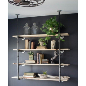 Black Pipe Bookshelf, Open Bookshelf, Wall/Ceiling Mounted Bookshelf, Complete Pipe Parts Kit for "DIY" Project
