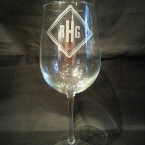 Monogrammed Wine Glass, Diamond Shaped Monogram, Etched Personalized Beer Glass, Cocktail Glass