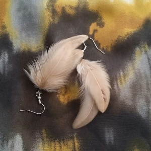 Light Brown Feather Earrings - Tan Feather Earrings - Taupe 