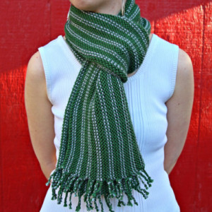 Green & Gray Fringed Striped Scarf