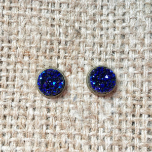Blue Druzy Earrings, Metallic Druzy Studs, Metallic Blue Studs, Faux Druzy Studs, Druzy Post Earrings, Faux Druzy Jewelry, Blue Druzy Studs