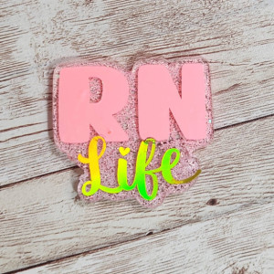 RN Life Pink Glitter & Gold Registered Nurse  Resin Badge Holder. Resin Badge Reel. Nurse Badge Reel.
