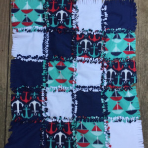 Knotted Receiving Baby Blanket Anchors and Sailboats
