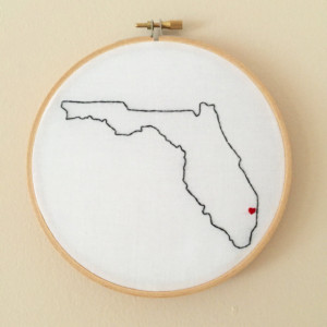 Custom Florida Embroidery Hoop Art Wall Hanging