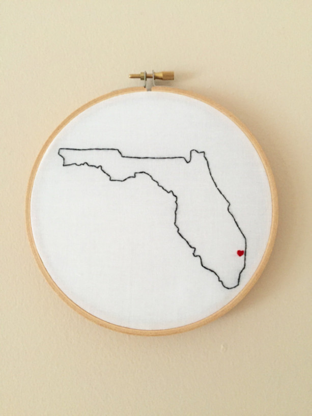 Custom Florida Embroidery Hoop Art Wall Hanging