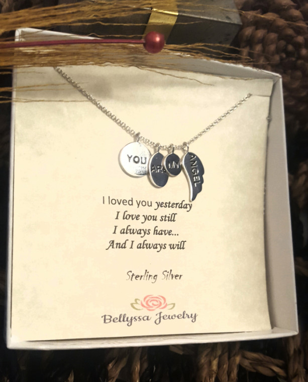 Womans Sterling Silver Rhodium Plated You Are My Angel Wing Pendant Necklace,Gift,Angel Jewelry,Love Jewelry,Jewelry Quotes,Trendy Jewelry