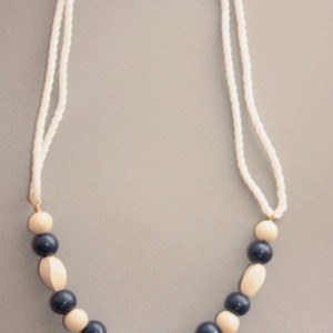 Navy and White Wood Beach Necklace, Nautical Necklace 
