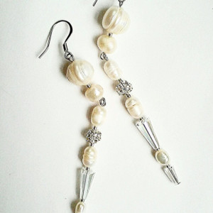 Pearl Deco - Beaded Shoulder Duster Earrings ~ Art Deco Style ~ Dramatic Earrings ~ Gift for Her ~ Bridal Pearl Earrings ~ Shoulderduster