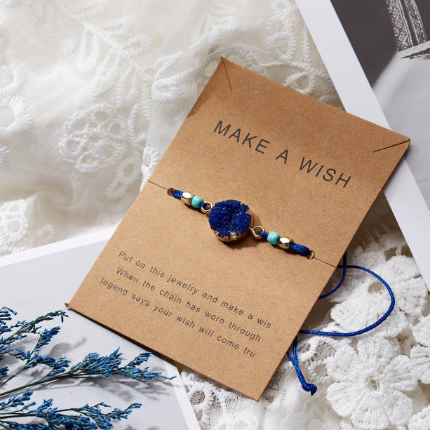 Make a Wish, Wish Bracelet, Blue Charm Bracelet, Lucky Blue String Bracelet ,Stocking Stuffer for Friends