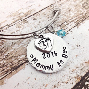 Mothers day gift, mommy to be, mommy bracelet, bangle bracelet, hand stamped jewelry, personalized bracelet, pregnancy announcement gift
