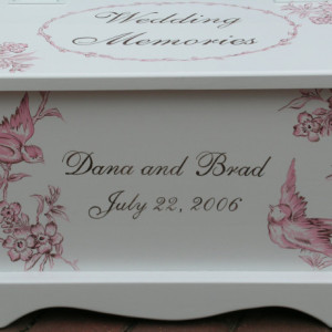 Pink and Brown Aviary Toile Wedding Keepsake Chest Memory Box personalized wedding gift