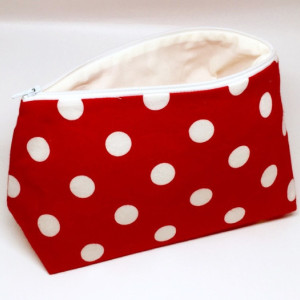 Cosmetic Bag with Polka Dots, Gift For Her, Large Cosmetic Bag, Travel Bag, Bags and Purses, Make Up Bag, Polka Dot Bag, Zipper Pouch