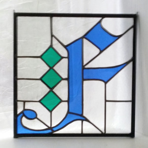 9" x 9" Fraktur Monogram Stained Glass Hanging