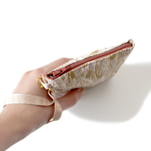 Leather Wallet Vegan Wristlet Coin Card Case Zipper Pouch - Copper and Golden Wheat