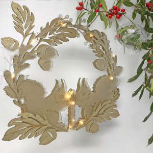Holiday Wreath, Squirrel LED Wreath, Light Up Christmas Decorations