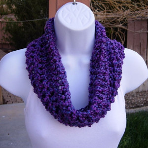 SUMMER COWL SCARF Bright Neon & Dark Purple, Blue Small Short Infinity Loop Crochet Knit Soft Lightweight Neck Warmer, Ready to Ship in 2 Days