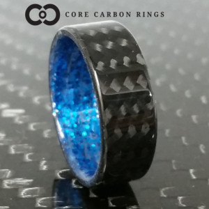 Carbon fiber twill ring with Blue sparkle inside- Gloss Finish