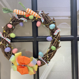 Colorful eggy easter door wreath decoration happy easter bunny