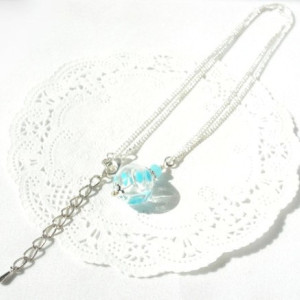 Necklace Pendant Aqua Color Hollow Glass Beads Dot Handmade Blue Summer Hand Blown Beach Resort
