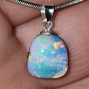4.4ct Dainty African opal doublet on ironstone set with 925 sterling silver drop bail and optional 925 fine silver plated snake chain