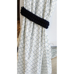 Dark Solid Navy Blue Curtain Tiebacks Tie Backs Set, One Pair of Thick Drapery Holders for Drapes, Crochet Knit, Basic Simple Handmade, Customizable