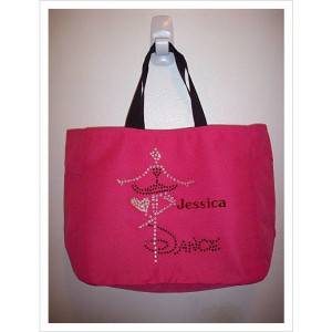 Personalized Rhinestone Dance Tote Bag with Pockets