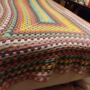 granny square blanket, granny square twin blanket, twin size blanket, yellow blanket, pink blanket, orange blanket, blue blanket