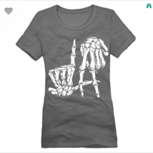 LA Skeleton Fingers XS To XL District Brand Crew T-shirt For Women In Charcoal With White Ink