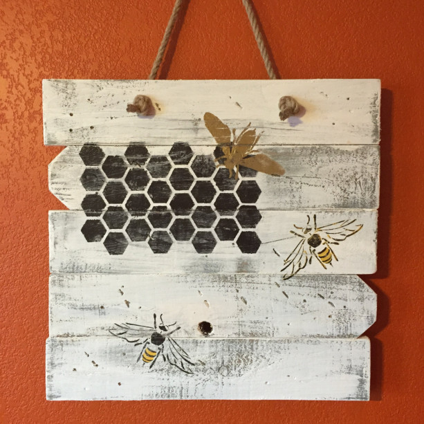 Rustic, handmade, bumblebee wall hanging