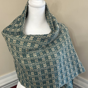 Handwoven Dark Teal Green and Cream Two Sided Wrap